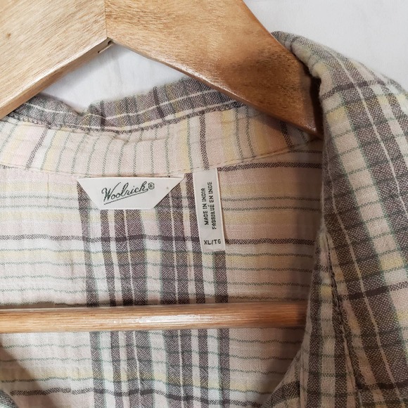 WOOLRICH Cotton Blend Plaid Button Down Short Sleeve Blouse XL - Picture 5 of 10